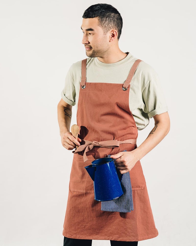 Caldo Crossback Kitchen Apron for Cooking - Mens and Womens Professional Chef or Server Bib Apron - Adjustable Crossback Style - Rustic- Midweight Cotton (Terracotta) - Image 3